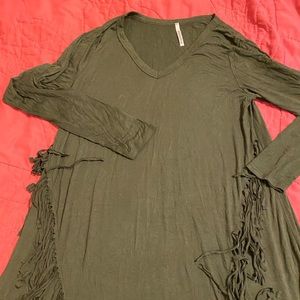Olive green fringe tunic